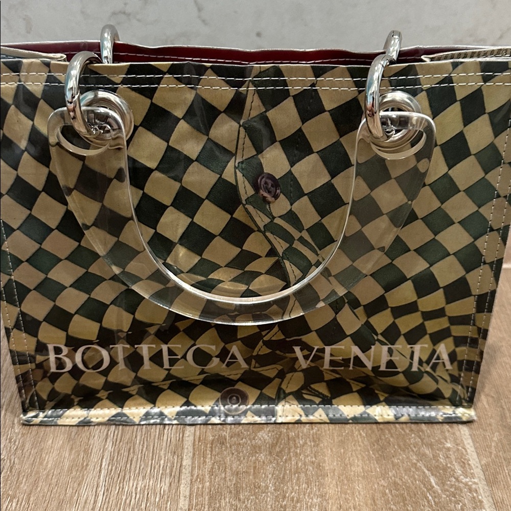 Couture Planet Bottega Veneta Green and Cream Check PVC mini Tote - Picture 5 of 5